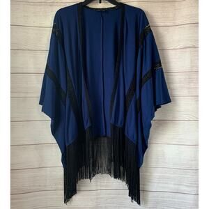 Serena Williams Signature Statement Blue and Black Cardigan Lace and Fringe M/L